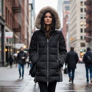 Pajar Sz S Black Grey Down Feather Hooded Fur Winter Coat